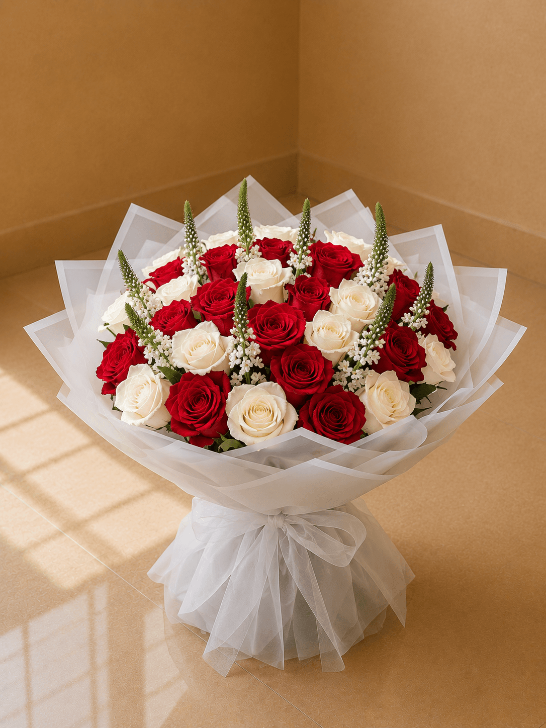 Classic Red & White Rose Bouquet